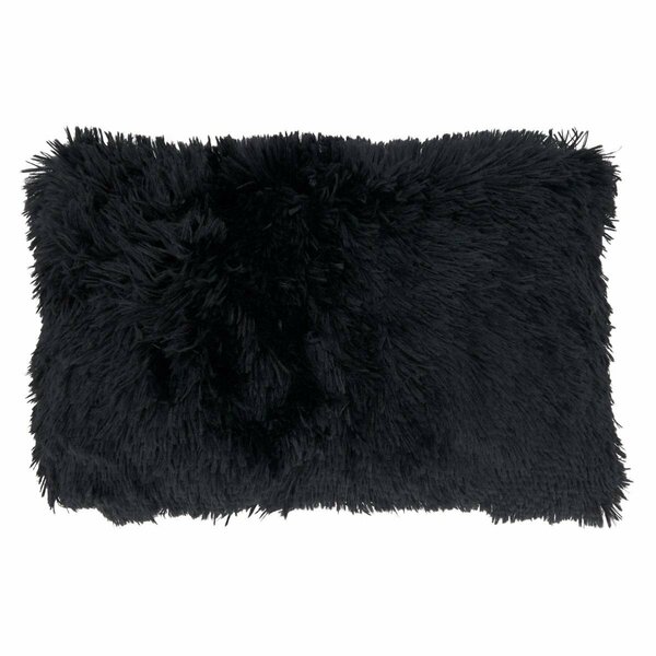 Saro 12 x 20 in. Classic Fax Fur Oblong Throw Pillow with Down Filling Black 1601.BK1220BD